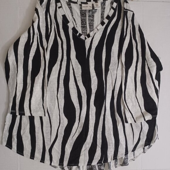 RACHEL ZOE LIGHTWEIGHT V-NECK 3/4 SLEEVE ZEBRA PRINT TOP 100% LINEN - Picture 2 of 9